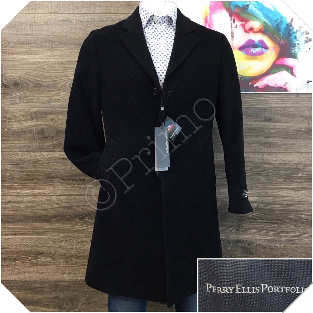 NEW PERRY ELLIS Mens Long Coat Casual Trench Jacket Size 40S Classic Wool Suit